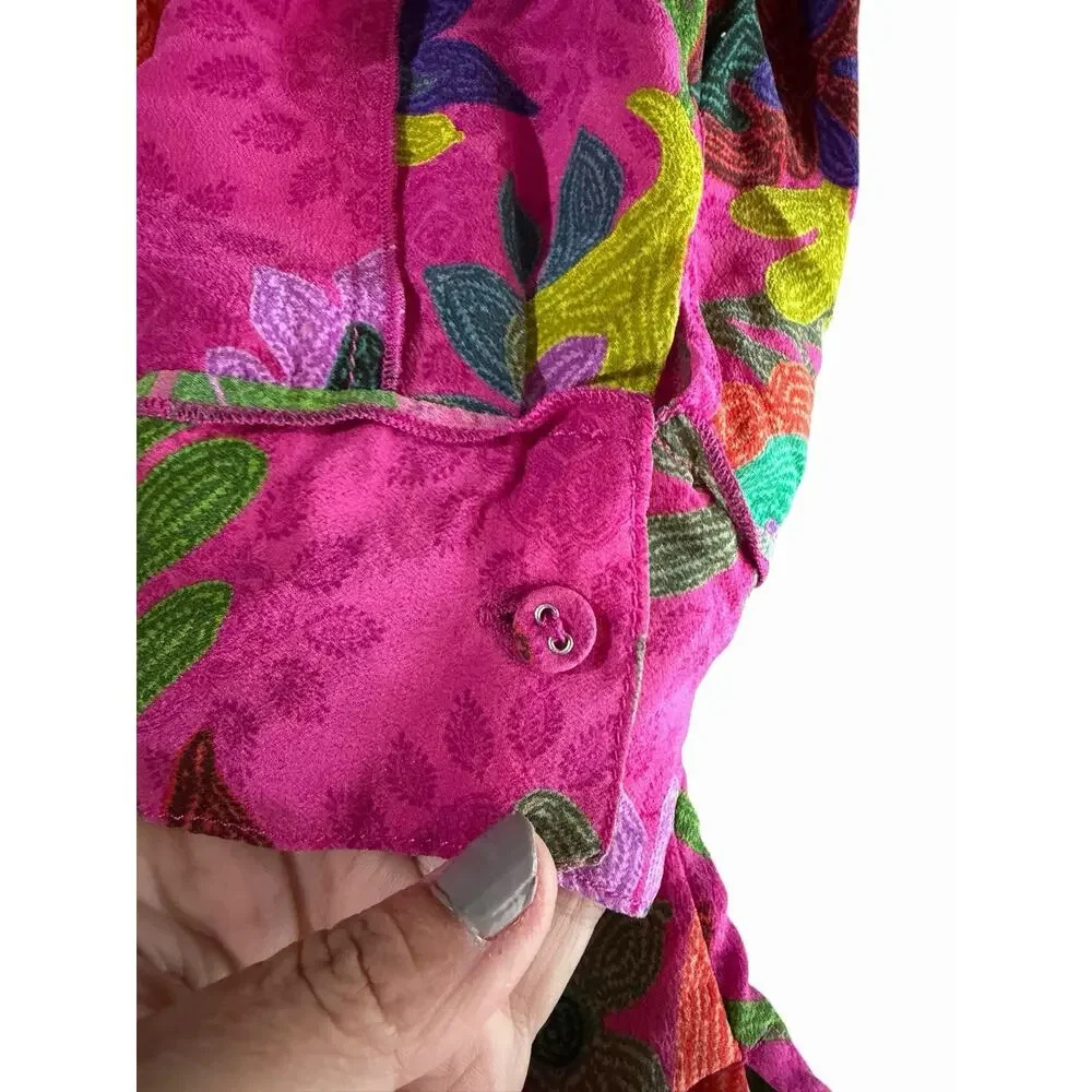 Johnny Was Martijn Shirt Verney Pink Vibrant Silk Button Upsize Medium